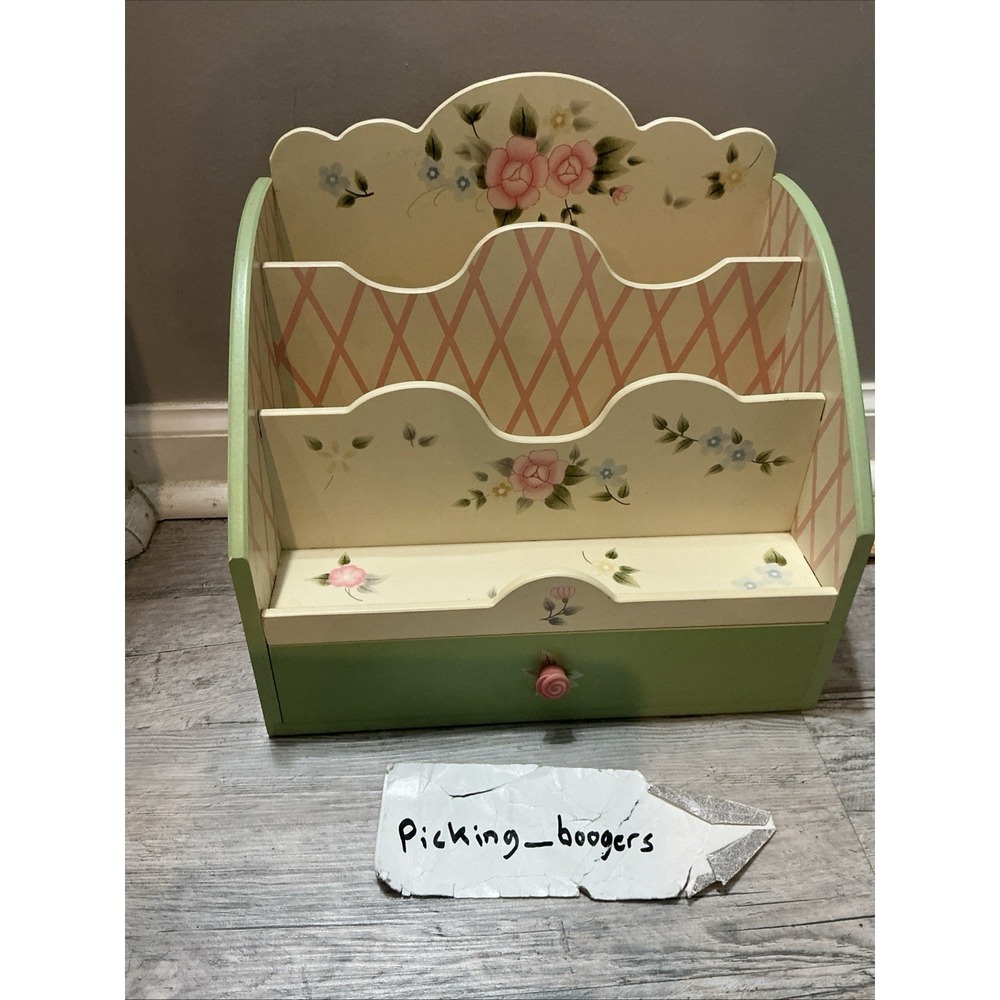 PFALTZGRAFF TEA ROSE  KITCHEN DESK LETTER  BILL WOOD ORGANIZER COLLECTOR ITEM